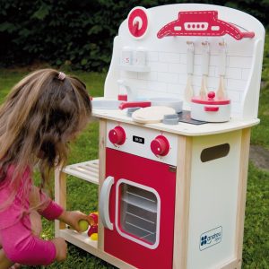 8 piece Red wooden play kitchen.
